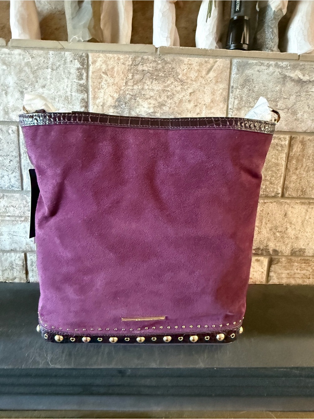 Brahmin Premier Plum Suede Stud-Trim Tote Bag